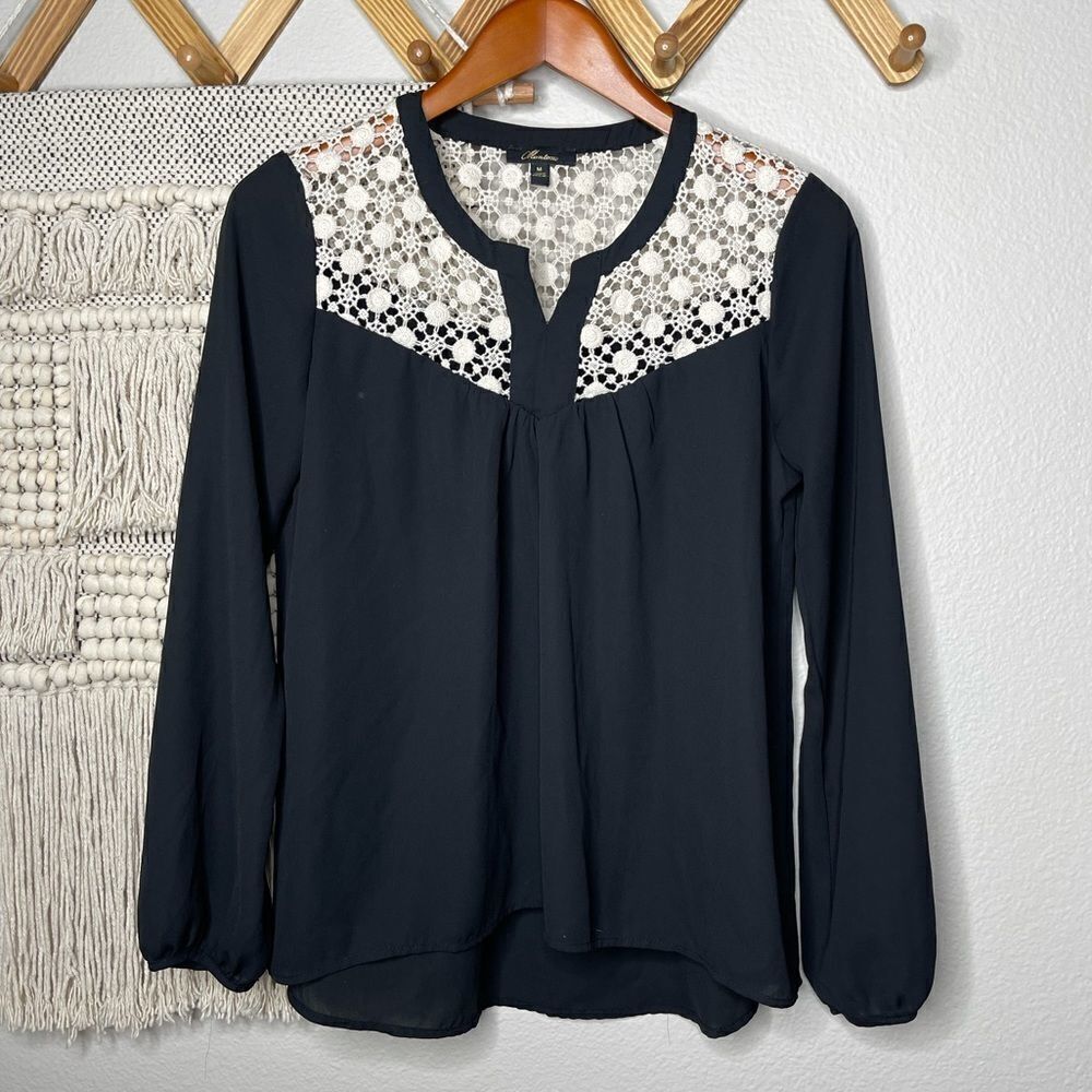 Monteau Black Lace Knit Blouse